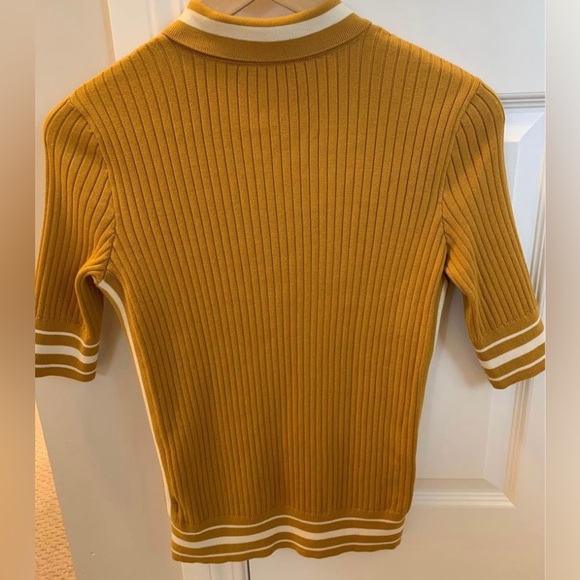 Tory Burch Mustard Ribbed Polo Top | X-Small - Picture 3 of 4